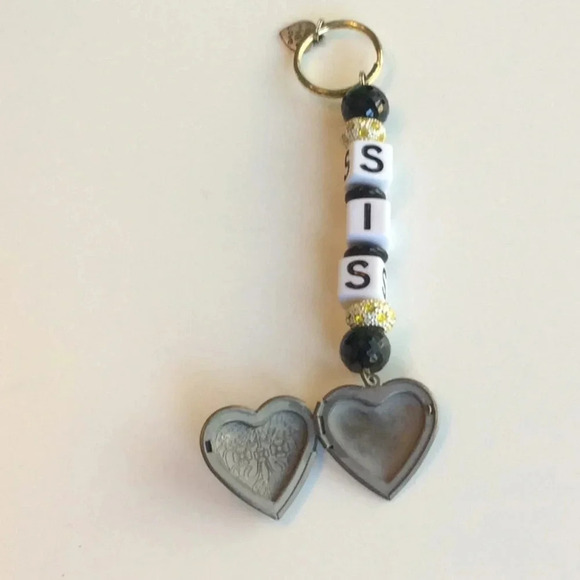Hand Crafted White, Black & Gold “SIS” Keychain - Picture 3 of 6